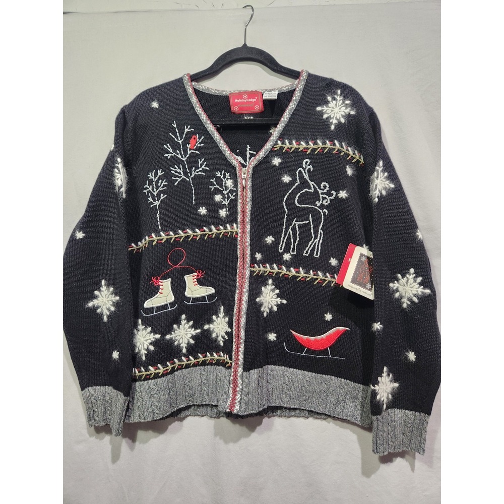NWT VTG Holiday Lodge Northcrest Ramie‎ Rabbit Hair Cotton Zip Christmas Sweater